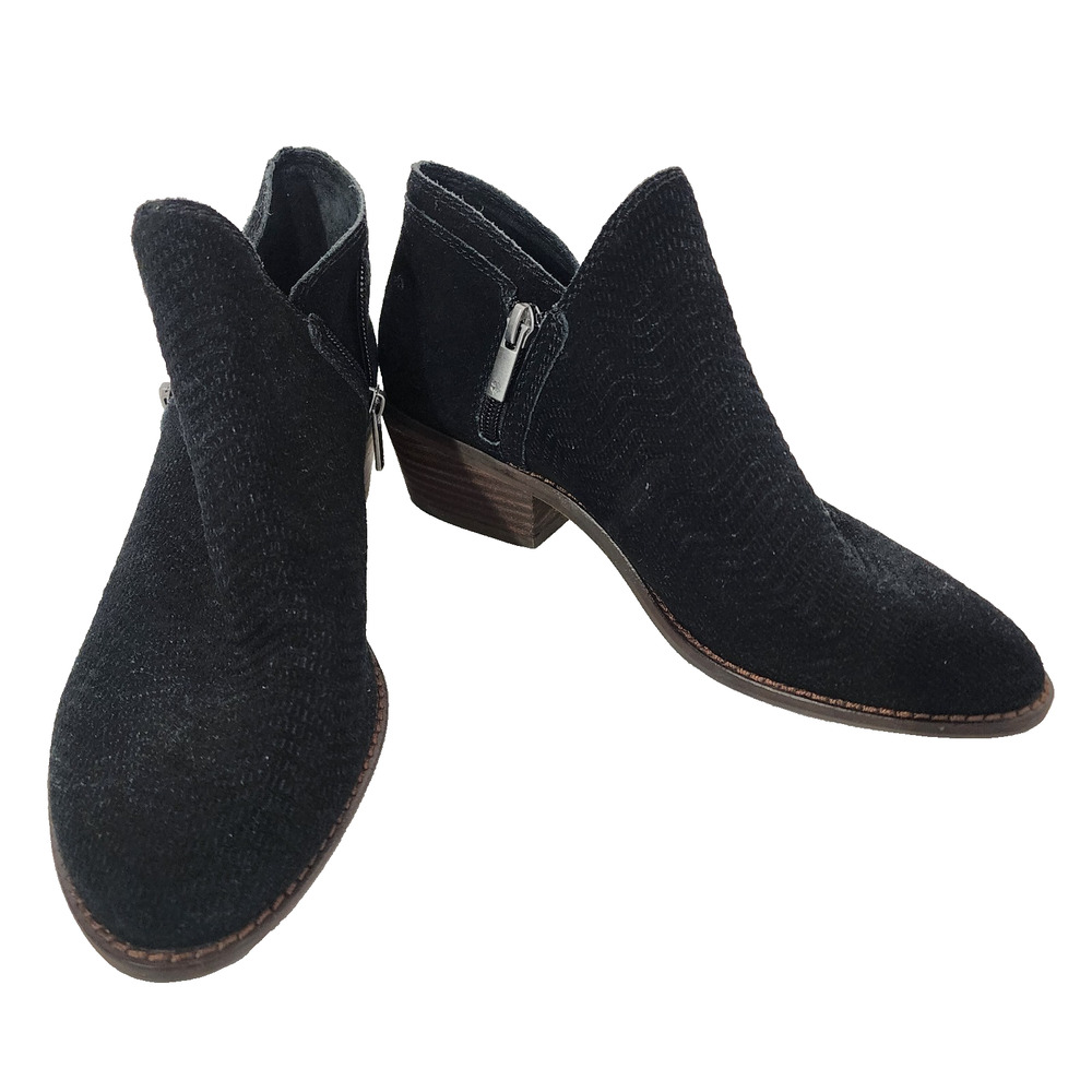 Lucky Brand Women's LP Fhuna Ankle Bootie Block Heel Oiled Suede Black Size 7.5M